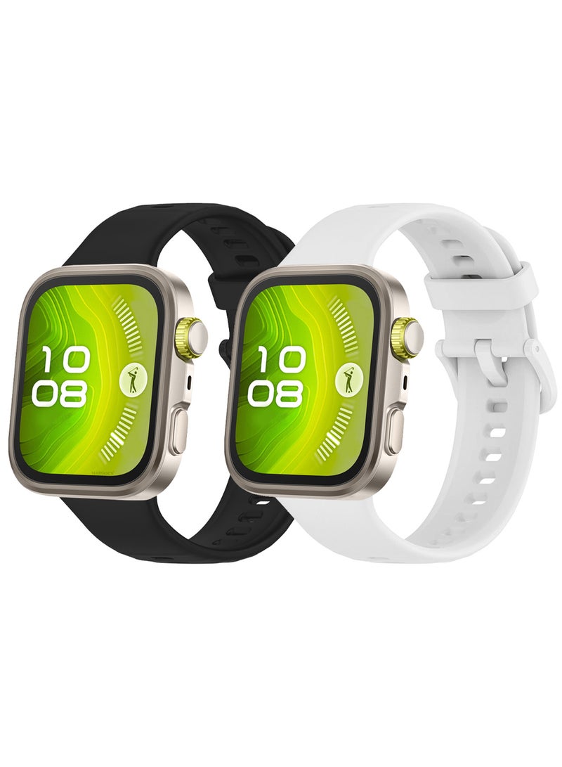 CATANES 2Packs Wristband for Huawei Watch Fit 3/Fit 4/Fit 4 Pro Bands, Silicone Bracelet Quick Release Arm Band, Replacement Smartwatch Band Quick Release Sport Straps - White Black  - Image 3