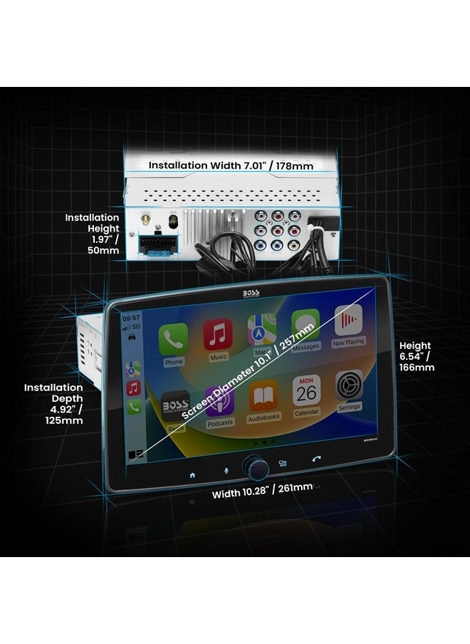 BOSS AUDIO SYSTEMS - BCPA10 Car Stereo - Apple CarPlay, Android Auto, Single Din, 10.1 Inch Touchscreen, Bluetooth, No CD DVD Player, AM/FM Radio Receiver, Multicolor Illumination - Image 1
