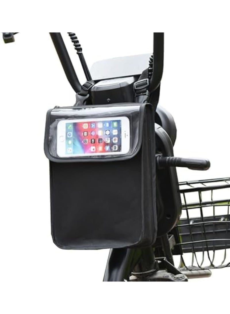 سيوسي Electric Scooter Bag, Pouch Handlebar Storage with Waterproof Phone Holder Pocket, Front Hanging Bags Organizer for Bike Handle Bar, eBike, Motorcycle, Bicycle Escooter, Large Capacity (Black) - Image 1