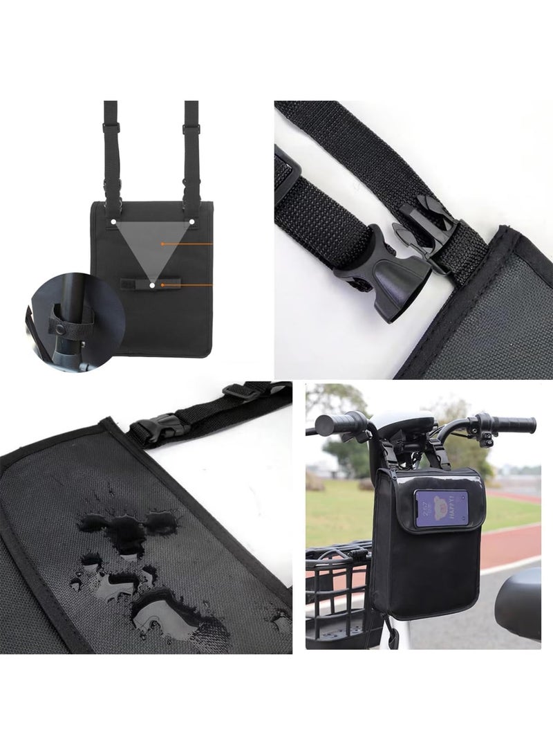 سيوسي Electric Scooter Bag, Pouch Handlebar Storage with Waterproof Phone Holder Pocket, Front Hanging Bags Organizer for Bike Handle Bar, eBike, Motorcycle, Bicycle Escooter, Large Capacity (Black) - Image 3