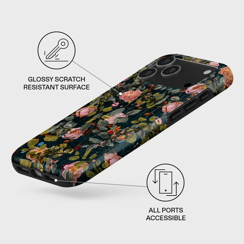 بورجا جراب iPhone 17 Pro Max Bloomy Garden Premium متوافق مع غلاف صلب مزدوج الطبقات هجين + حماية من السيليكون - غطاء محمول مقاوم للخدش والصدمات