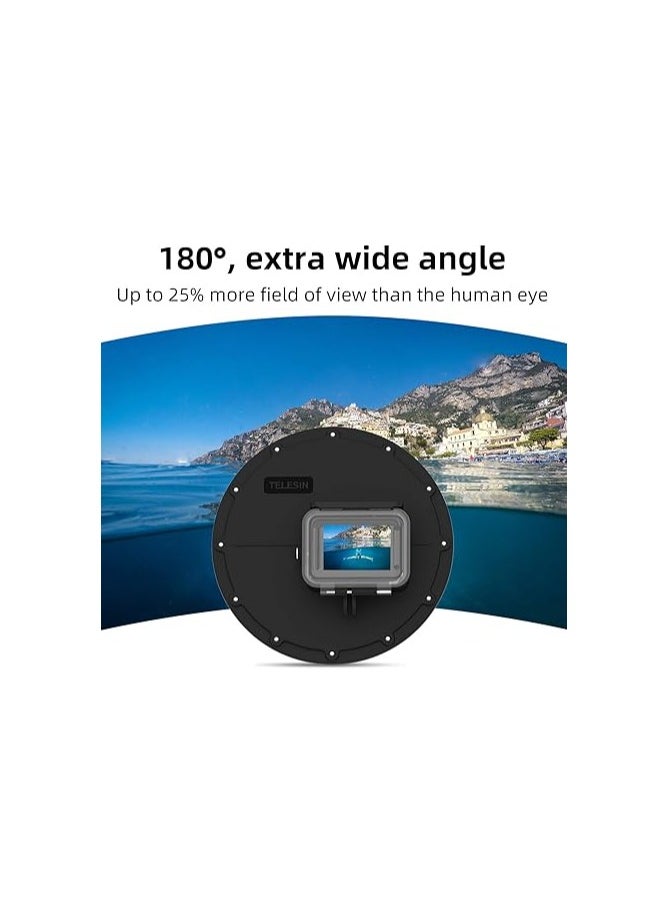 تيليسن عدسة منفذ قبة TELESIN مقاس 6 بوصات لـ GoPro Hero 13 12 11 Hero 10/9 باللون الأسود، حافظة مبيت مقاومة للماء، مشغل قبضة يد عائمة، غطاء شفاف للتصوير الفوتوغرافي للغوص تحت الماء (للبطل 13/12/11/10/9)  - Image 3