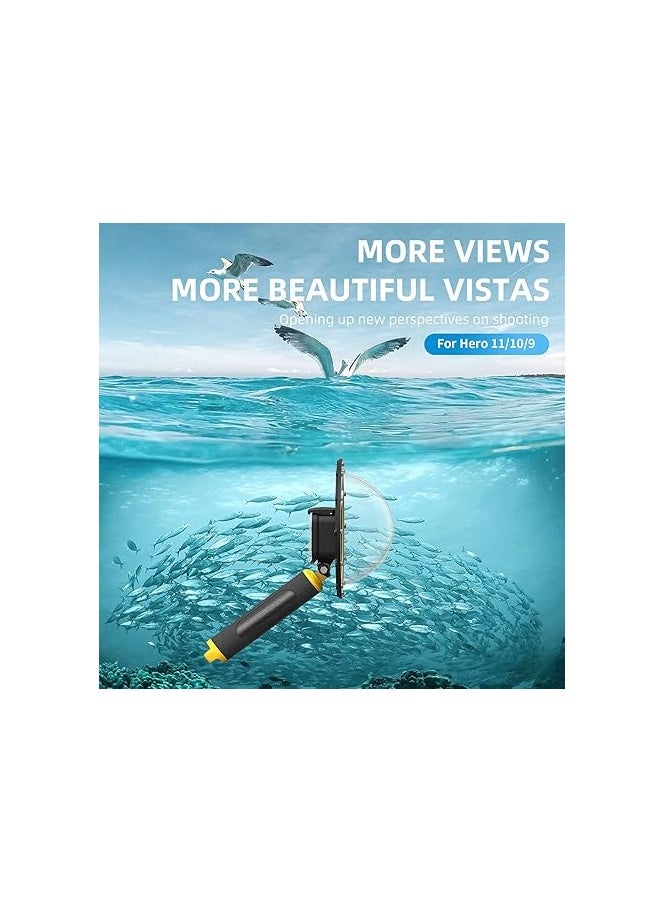 تيليسن عدسة منفذ قبة TELESIN مقاس 6 بوصات لـ GoPro Hero 13 12 11 Hero 10/9 باللون الأسود، حافظة مبيت مقاومة للماء، مشغل قبضة يد عائمة، غطاء شفاف للتصوير الفوتوغرافي للغوص تحت الماء (للبطل 13/12/11/10/9)  - Image 5