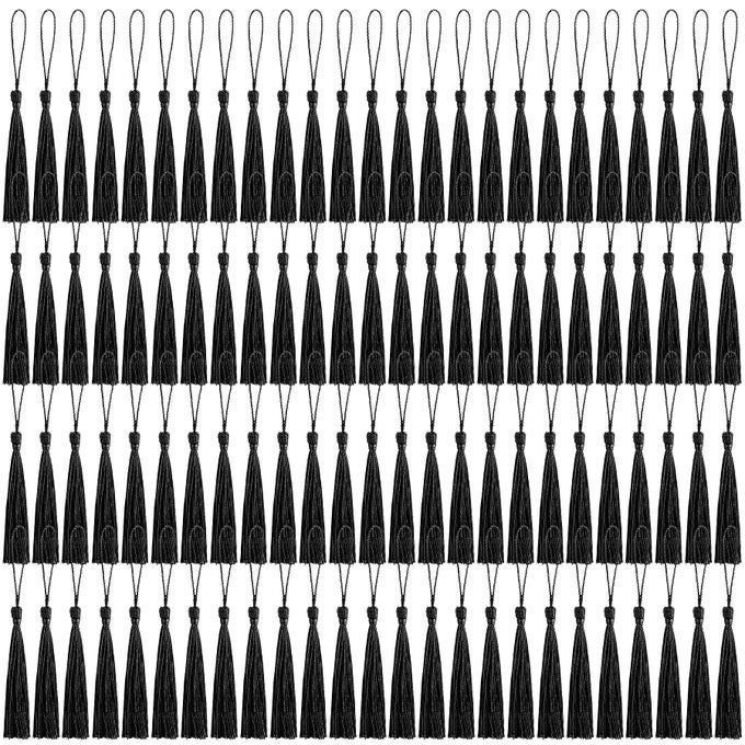 100 PCS BOOKMARK TASSELS FOR CRAFTS KEYCHAIN GRADUATION BOOK MARKS WITH MINI TASSELS FOR JEWELRY MAKING AND GRADUATION CELEBRATIONS BLACK