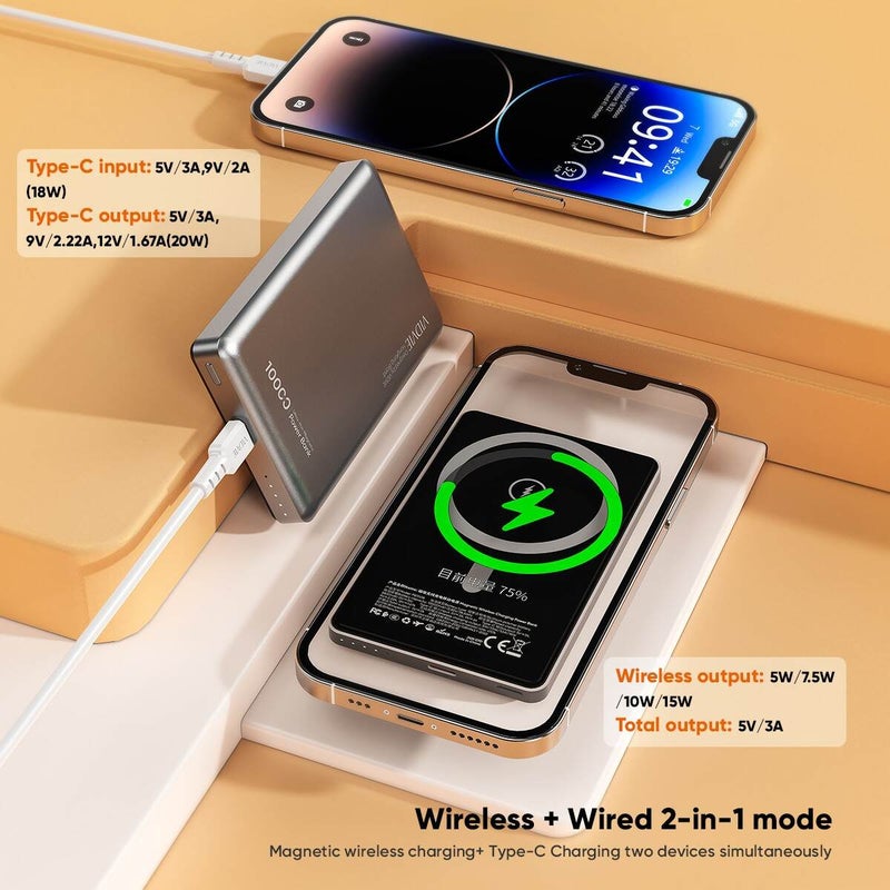 Vidvie PB7008 10,000mAh بنك طاقة لاسلكي مغناطيسي فائق النحافة - حل شحن أنيق ورشيق - Image 3