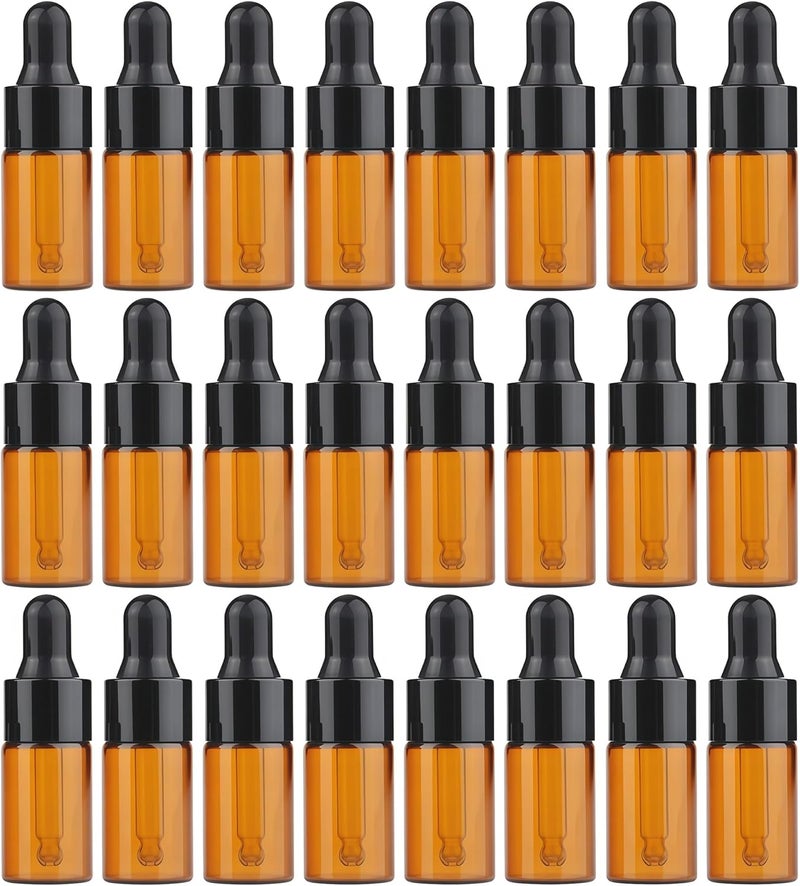 UPSTORE 24PCS Empty Refill Mini Amber Glass Essential Oil Dropper Bottle Jars Packing Vials with Black Rubber Cap Cosmetic Perfume Sample Liquid Storage Holder Containder Makepup Beauty Tool(3ml) - Image 1