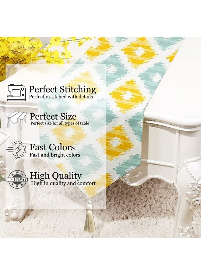STITCHNEST ستيتشنيست عداء طاولة وسرير مطبوع من بولي قطن بألوان الأصفر والأخضر الفاتح ( 13 × 60 بوصة مع زخرفة ) - Image 2