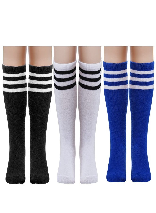 Dxhycc 3 Pairs Kids Soccer Socks Stripes Knee High Tube Socks School Cotton Uniform Sports Socks for Toddler Girls and Boys - Image 1