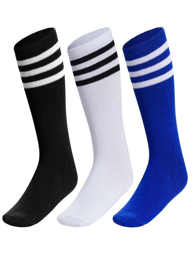Dxhycc 3 Pairs Kids Soccer Socks Stripes Knee High Tube Socks School Cotton Uniform Sports Socks for Toddler Girls and Boys - Image 3