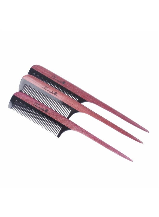 Breezelike Hair Combs - Fine Tooth Wooden Tail Comb - No Static Purpleheart Wood Comb with Black Buffalo Horn Teeth - Image 5