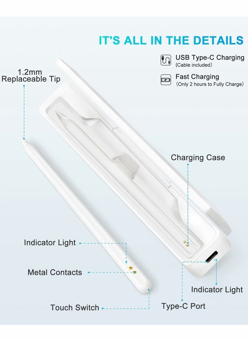 Y&D Stylus Pens for iPad 2018-2022, Rechargeable Touch Screen Pen with Tilt Sensitivity, Magnetic Attach Pencil Charging Case Pro Air Mini - Image 3