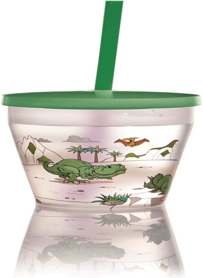 Snips | glass with straw and lid with dinosaur decoration | 385 ml | bpa free | made in italy 000852