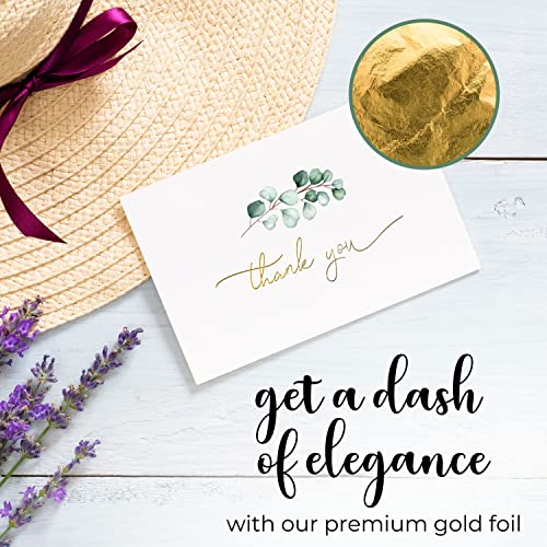 Durabasics 100 Heavyweight Blank Thank You Cards with Envelopes for a Personal Touch, Eucalyptus Thank You Card for Any Occasion, Wedding, Bulk Pack Card with Envelopes & Stickers (3.7 x 5.1 Inches) (100 Pack) - Image 2