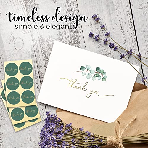 Durabasics 100 Heavyweight Blank Thank You Cards with Envelopes for a Personal Touch, Eucalyptus Thank You Card for Any Occasion, Wedding, Bulk Pack Card with Envelopes & Stickers (3.7 x 5.1 Inches) (100 Pack) - Image 4