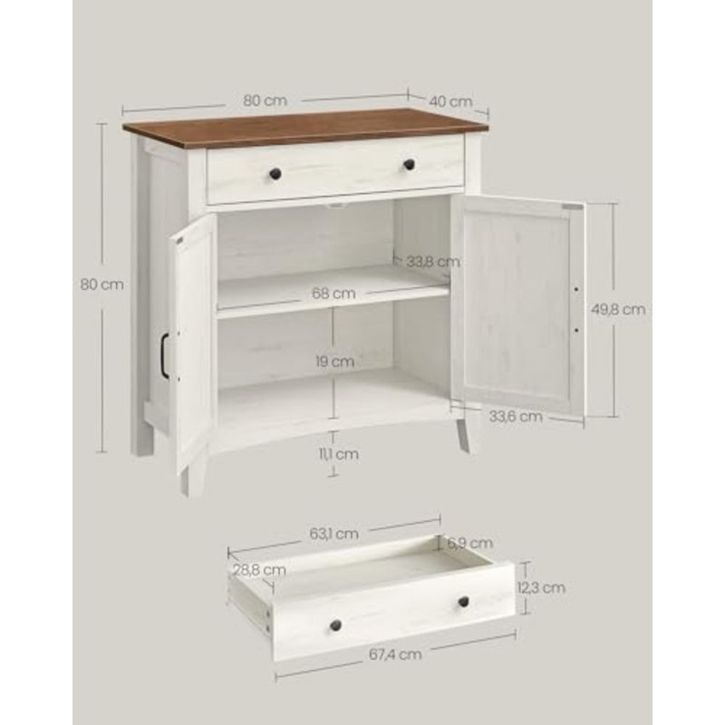 Sideboard, Storage Cabinet with Drawer, Kitchen Cabinet with Doors and Height Adjustable Shelf, Farmhouse Style, for Living Room, Dining Room, Rustic White and Honey Brown BBK341W01 - Image 4