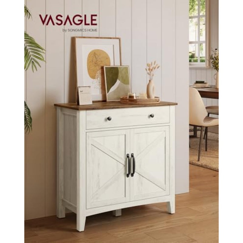 Sideboard, Storage Cabinet with Drawer, Kitchen Cabinet with Doors and Height Adjustable Shelf, Farmhouse Style, for Living Room, Dining Room, Rustic White and Honey Brown BBK341W01 - Image 3