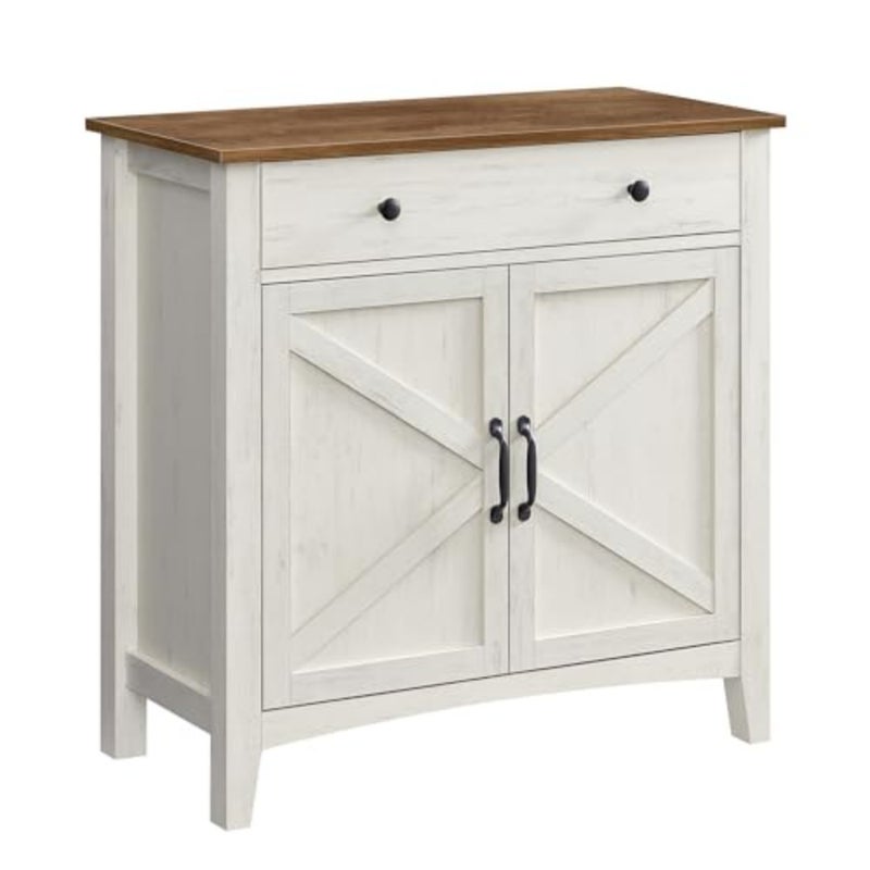 Sideboard, Storage Cabinet with Drawer, Kitchen Cabinet with Doors and Height Adjustable Shelf, Farmhouse Style, for Living Room, Dining Room, Rustic White and Honey Brown BBK341W01 - Image 2