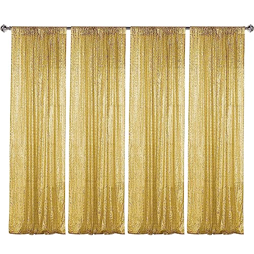 Sugargirl Gold Sequin Backdrop Curtain 4 Panels 2FTx8FT Glitter Gold Background Drapes Sparkle Photography Backdrop for Party Wedding Birthday Wall Decoration - Image 1
