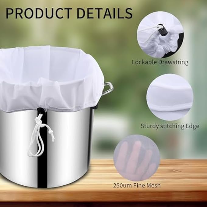 BIGTHREE Extra Large Brew Bags Filter Bag Fine Mesh Nylon Drawstring Straining Bag Reusable Washable Strainer Bags 2Pcs Polyester Filter For Juice Peel Separation Making Yoghurt Cooking Coffee - Image 5