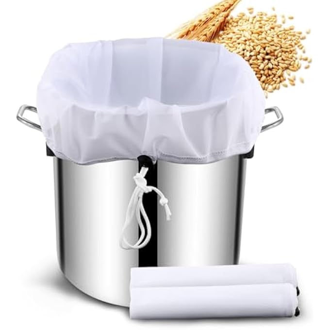 BIGTHREE Extra Large Brew Bags Filter Bag Fine Mesh Nylon Drawstring Straining Bag Reusable Washable Strainer Bags 2Pcs Polyester Filter For Juice Peel Separation Making Yoghurt Cooking Coffee - Image 1