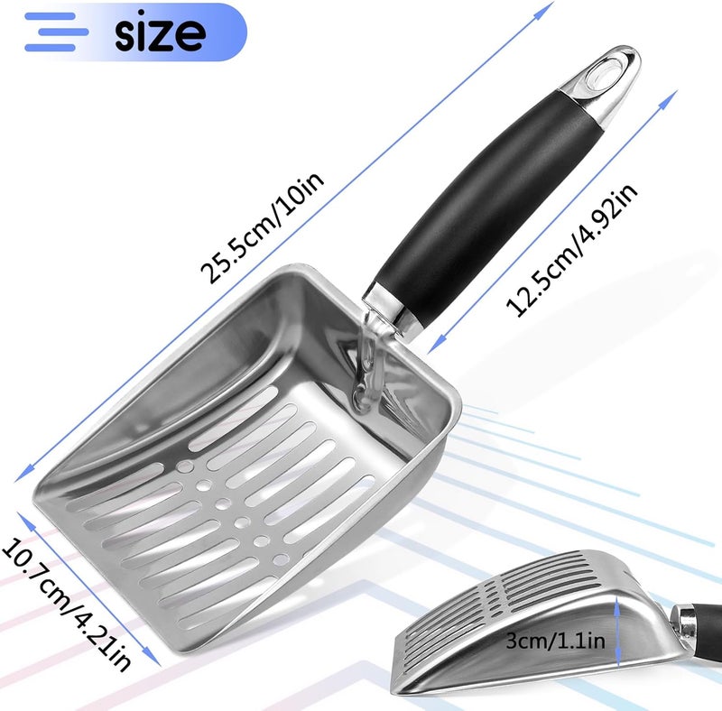 NewGF Globally popular elegant design Stainless Steel Cat Litter Scoop,Metal Cat Litter Scoop,Kitty Metal Scooper,Sturdy Mesh Scooper,Suitabla cat Scooper for Cat Litter Box(Black) Trendy budget practical design - Image 2