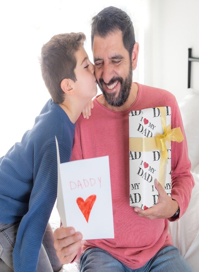 SaringSwoon ورق تغليف هدايا عيد الأب من سارينغ سوون للرجال، للأب والجد - ورق تغليف أبيض مزين بعبارة "أحب أبي" وتصميم قلب، مناسب لأعياد ميلاد ومناسبات عيد الأب - مقاس 28×40 بوصة، 4 أوراق كبيرة مطوية - Image 2