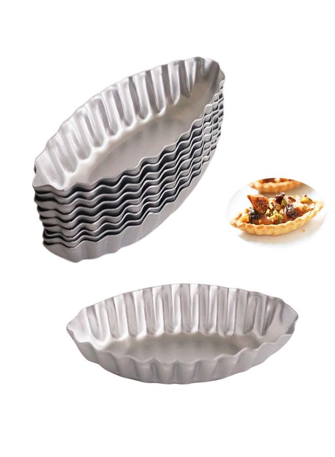 LoveDeal 10PCS Aluminum Boat Tart Pan, Fluted Oval Tart Mold, Small Boat Shape Baking Mold, Wavy Tartlet Pie Pans, Pudding Molds Flower Edge Trays Specialty Design - Silver - Image 1