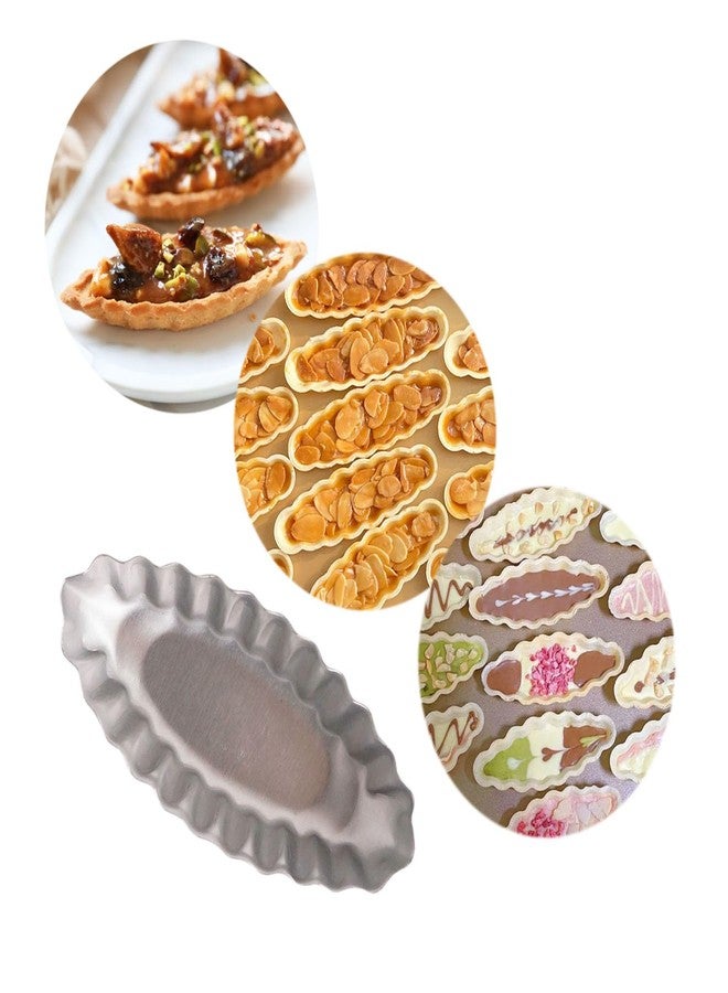 LoveDeal 10PCS Aluminum Boat Tart Pan, Fluted Oval Tart Mold, Small Boat Shape Baking Mold, Wavy Tartlet Pie Pans, Pudding Molds Flower Edge Trays Specialty Design - Silver - Image 4