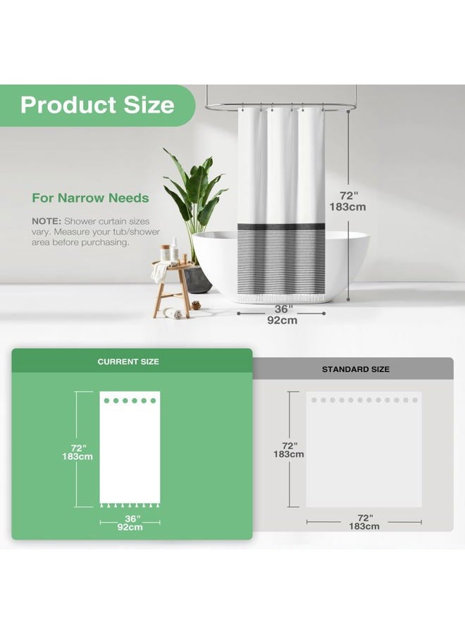 Dynamene Modern Farmhouse Fabric Shower Curtain - Cotton Cloth Grey and White Striped Shower Curtains with Boho Tassels for Bathroom, Hotel Luxury Bath Curtain Set with 6 Plastic Hooks, 36W x 72H Inch - Image 2