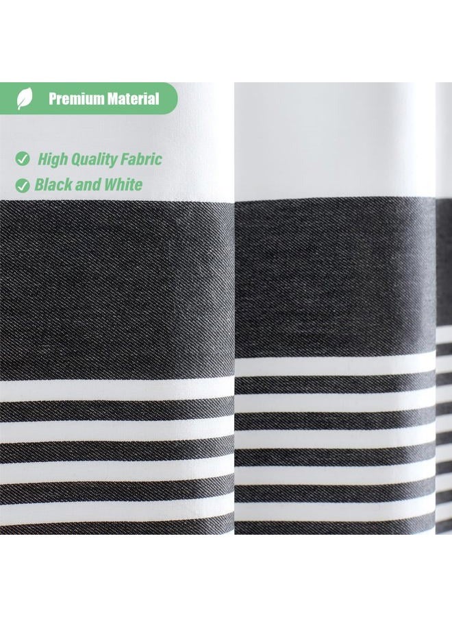 Dynamene Modern Farmhouse Fabric Shower Curtain - Cotton Cloth Grey and White Striped Shower Curtains with Boho Tassels for Bathroom, Hotel Luxury Bath Curtain Set with 6 Plastic Hooks, 36W x 72H Inch - Image 3