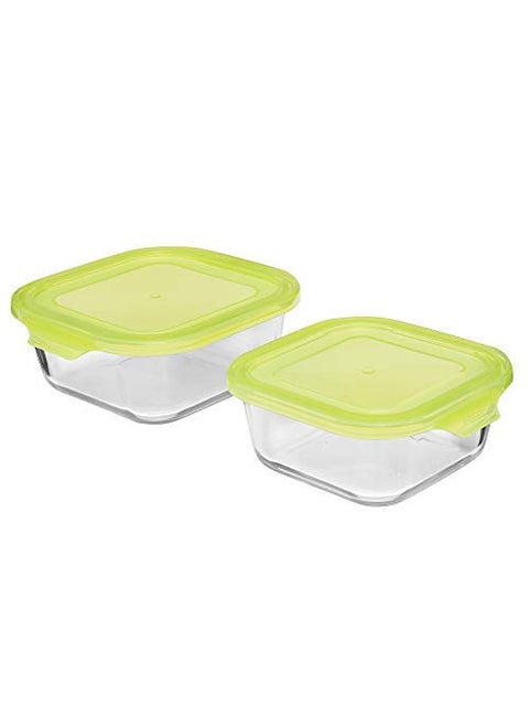 Cutting EDGE Flexi Lid Borosilicate Square Store Safe Storage Lunch Glass Container for Kitchen 2 500ml 800ml Green