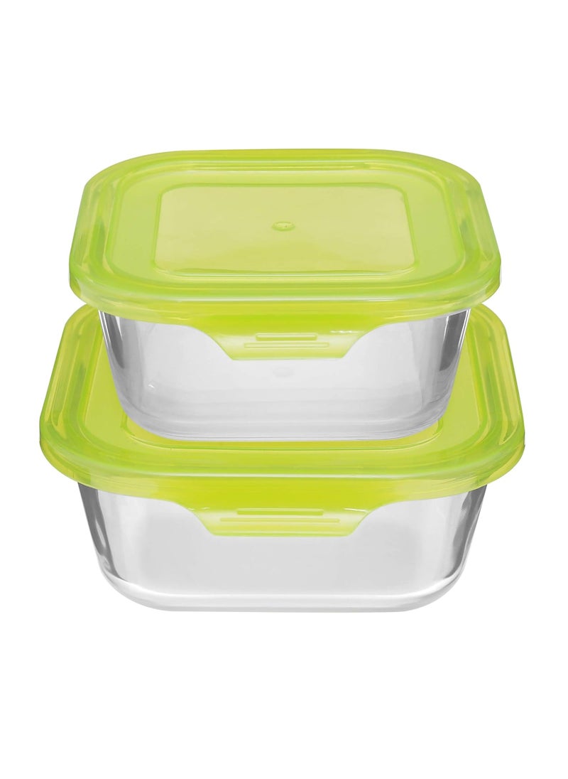 Cutting EDGE Flexi Lid Borosilicate Square Store Safe Storage Lunch Glass Container for Kitchen 2 500ml 800ml Green
