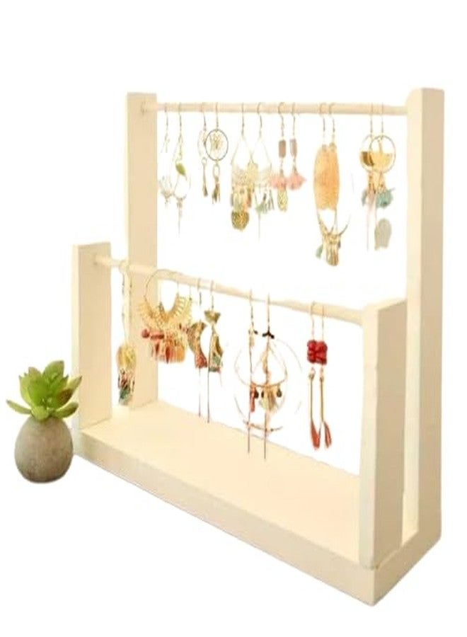Peelorange 2-Tier Wooden Jewellery Display Stand, Natural Rubberwood, Earring Holder Organiser for Rings, Bracelets and Accessories - Image 1