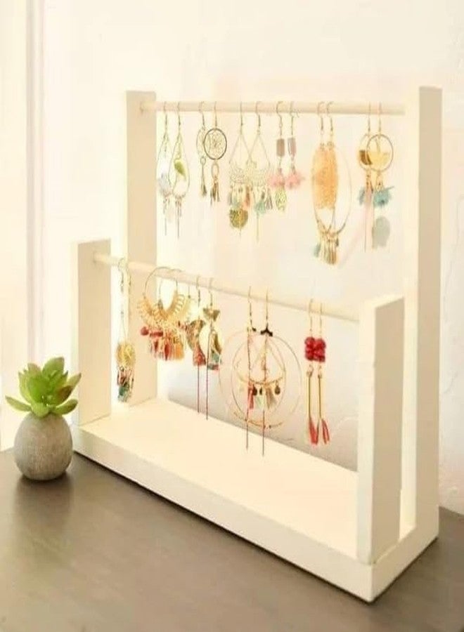 Peelorange 2-Tier Wooden Jewellery Display Stand, Natural Rubberwood, Earring Holder Organiser for Rings, Bracelets and Accessories - Image 2