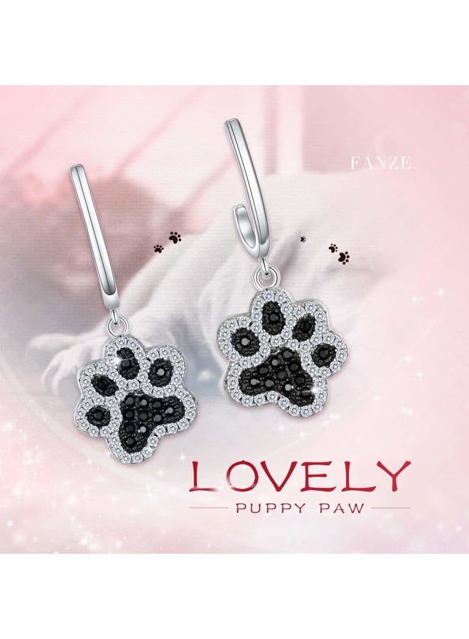 FANZE 925 Sterling Silver Dogs Paws Footprint Drop Dangle Earrings for Women with Cubic Zircon Cute Jewelry Gift for Bitrhday Anniversary Chrismas Black Sliver-Tone - Image 5