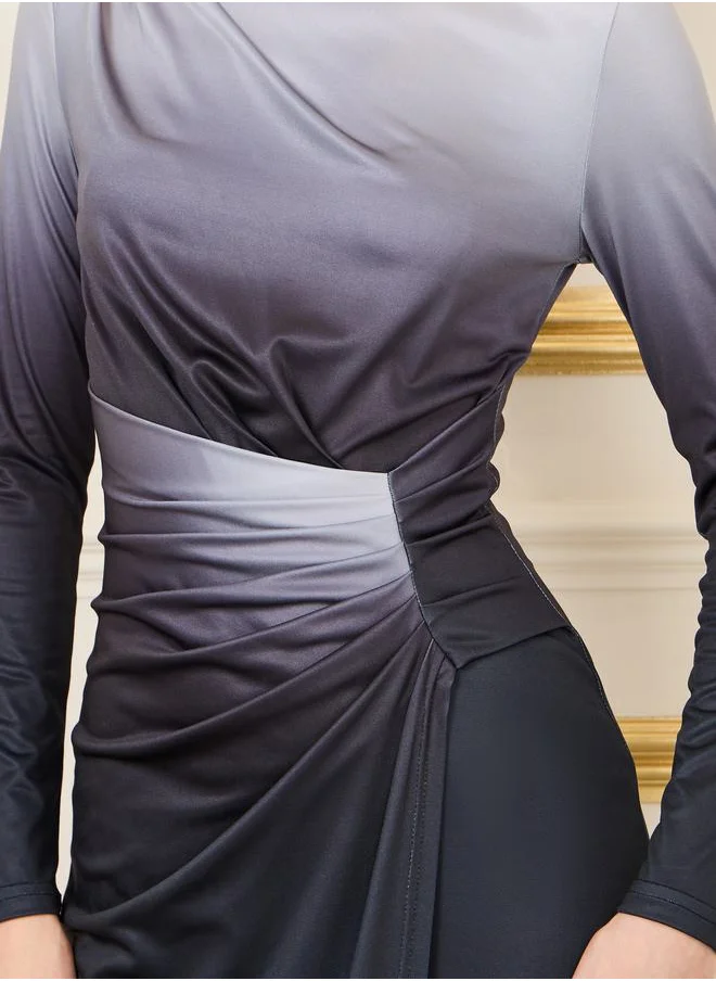 Styli Gradient Effect Wrap Front Midi Dress