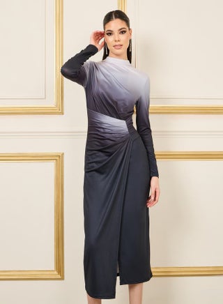 sachin and babi light blue dress Luxury Dubai Silver Grey Evening Dresses with Cape Sleeves Arabic Champagne  Muslim Wedding Formal Party Gowns 068  Jill Wish