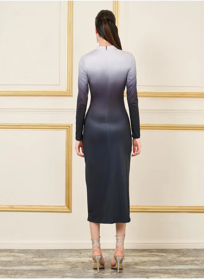 Styli Gradient Effect Wrap Front Midi Dress