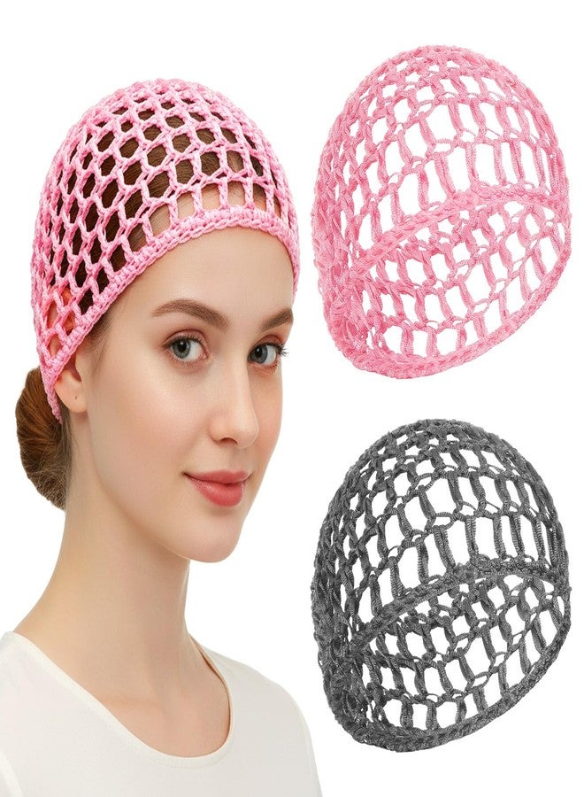 Exircy 2 Pcs Shower Caps Hair Wrap Net Crochet Hair Net for Silk Press Mesh Wrapping Wrap Elastic Sleeping Hairs Wraps Caps Reusable Nets Cap for Women Sleeping Makeup Shower (Gray, Pink) - Image 1