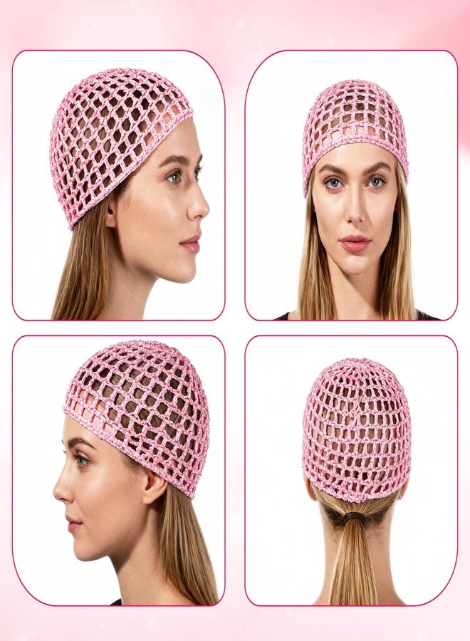 Exircy 2 Pcs Shower Caps Hair Wrap Net Crochet Hair Net for Silk Press Mesh Wrapping Wrap Elastic Sleeping Hairs Wraps Caps Reusable Nets Cap for Women Sleeping Makeup Shower (Gray, Pink) - Image 3