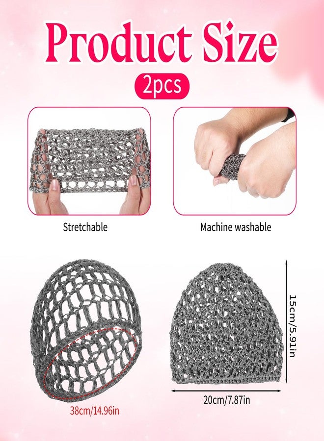 Exircy 2 Pcs Shower Caps Hair Wrap Net Crochet Hair Net for Silk Press Mesh Wrapping Wrap Elastic Sleeping Hairs Wraps Caps Reusable Nets Cap for Women Sleeping Makeup Shower (Gray, Pink) - Image 2