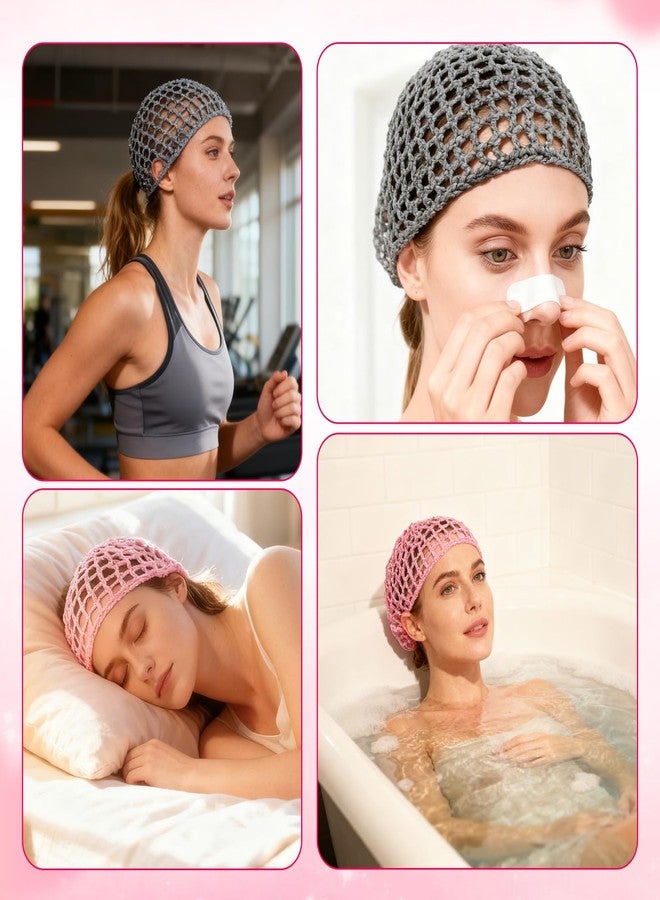 Exircy 2 Pcs Shower Caps Hair Wrap Net Crochet Hair Net for Silk Press Mesh Wrapping Wrap Elastic Sleeping Hairs Wraps Caps Reusable Nets Cap for Women Sleeping Makeup Shower (Gray, Pink) - Image 5