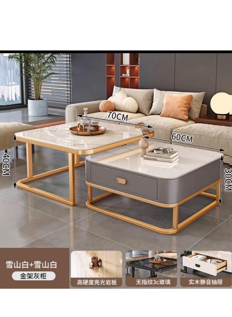Coffee Table Set of 2 with Drawer, Modern Nesting Square Glass Coffee Table, Simple Center Tables End Table for Living Room, for Living Room, Bedroom, Balcony - Image 2