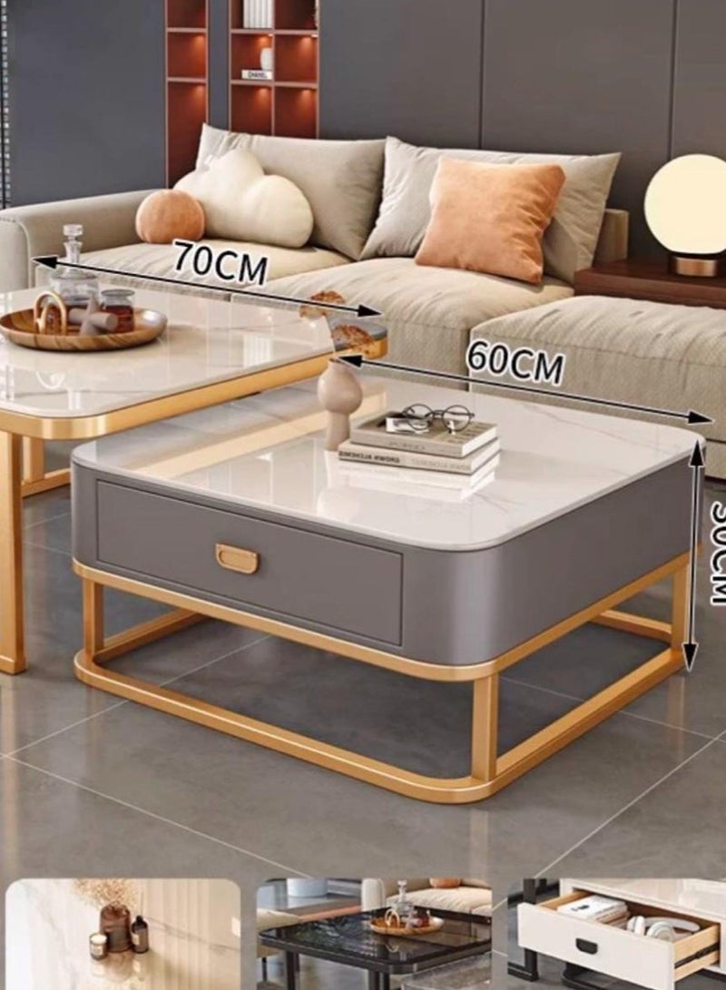 Coffee Table Set of 2 with Drawer, Modern Nesting Square Glass Coffee Table, Simple Center Tables End Table for Living Room, for Living Room, Bedroom, Balcony - Image 3
