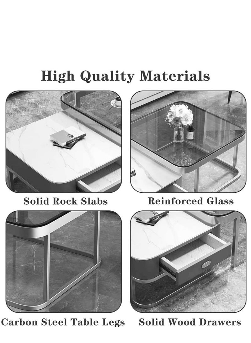 Coffee Table Set of 2 with Drawer, Modern Nesting Square Glass Coffee Table, Simple Center Tables End Table for Living Room, for Living Room, Bedroom, Balcony - Image 5