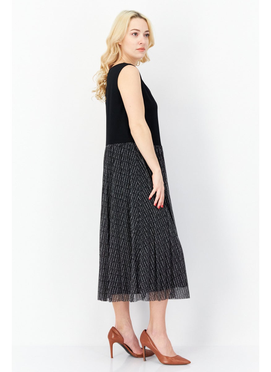 Zero - Women Allover Print Midi Casual Dress, Black - Image 1