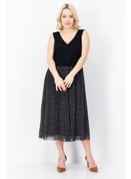 Women Allover Print Midi Casual Dress, Black
