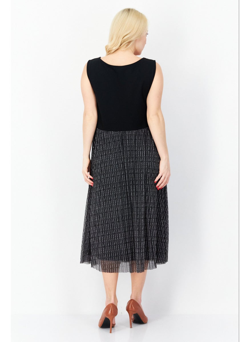 Zero - Women Allover Print Midi Casual Dress, Black - Image 1