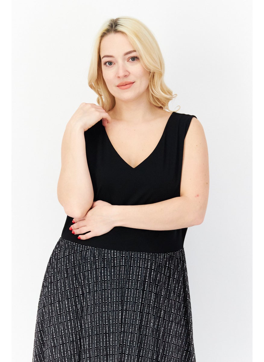 Zero - Women Allover Print Midi Casual Dress, Black - Image 1