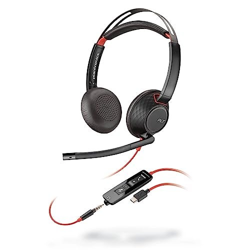 Poly Blackwire 5220 Wired Headset - Flexible Boom Mic - Noise Cancelling Headphones with Mic - USB-C, USB-A, 3.5mm - Ergonomic Over-Ear Design - Works with Microsoft Teams, Zoom - Work from Home - Image 1